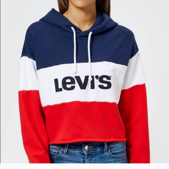 Levi's Cropped Blue, White & Red Hoodie Small - Picture 7 of 8